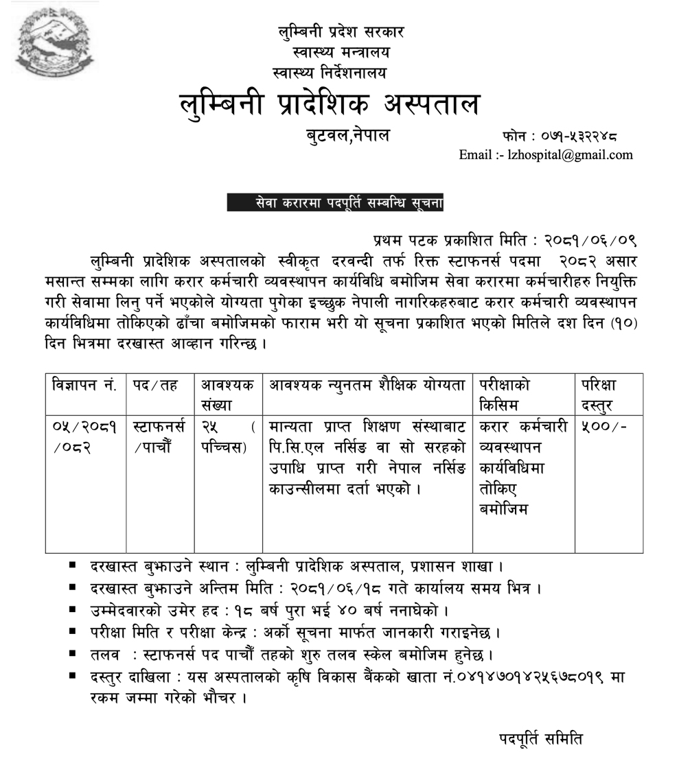 staff nurse -job vacancy-lumbini provincial hospital.